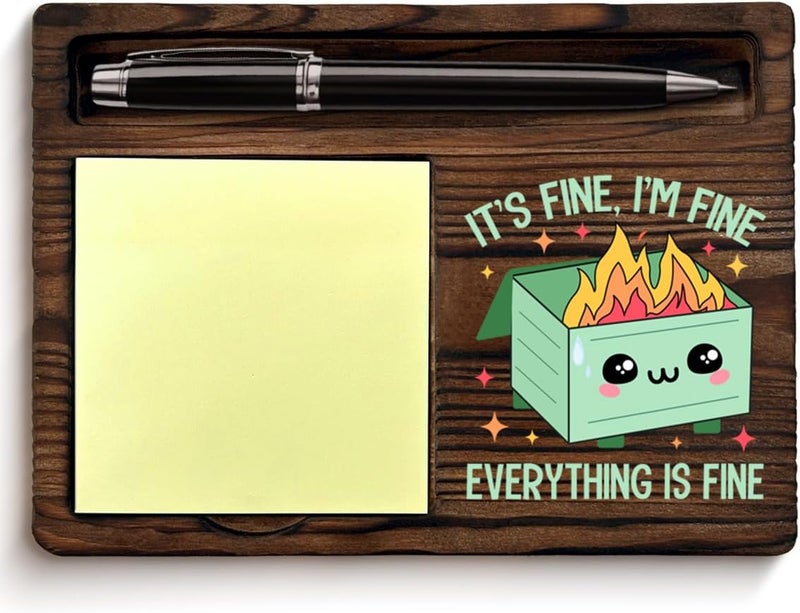QODMGD Dumpster Fire Sticky Note Holder Funny Office Gifts for Coworkers Employees, I'm Fine Everything is Fine Dumpster Fire Post It Note Dispenser for Office Cubicle Desk Decor - Image 1